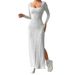 Voya Women's Simple And Elegant Dress With Spring And Summer Square Collar And Backless Design, Long Sleeved Mid Length Skirt_ecoleips.com