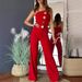 Women's Stylish Jumpsuit - High Waisted Wide Leg Romper With Button Detail, Sleeveless Summer Outfit, Stretchy Polyester Blend, Casual & Office Wear_ecoleips.com