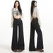 6313#American-style Denim Flared Jeans For Women, Dark Blue, Non-tight-fitting, Casual Straight-leg Bell-bottom Pants_ecoleips.com