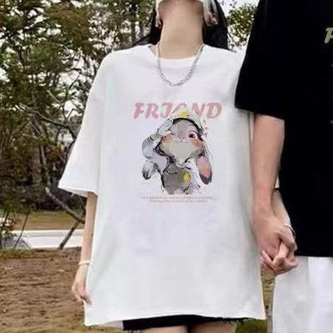 Unique Design Summer Short-sleeve High Street Fashion Brand Unisex Plus-size Loose-fit Couple's T-shirt Made Of Pure_ecoleips.com