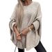 Batwing Sleeve Poncho Sweater – Oversized Knit Cape With 3/4 Sleeves (S-L, Beige, Polyester, Fall/Winter Essential)_ecoleips.com