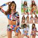 Women's Clothing Outdoor Sports Print Bikini Two Piece Swimsuit Long Sleeved Zipper Surfing Sexy Three Piece Set_ecoleips.com
