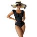 One Piece Swimsuit Women's Ruffle Edge Conservative New Black Swimsuit_ecoleips.com