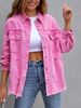 Women's Distressed Denim Jacket Oversized Long Sleeve Casual Shirt Coat In Solid Colors_ecoleips.com