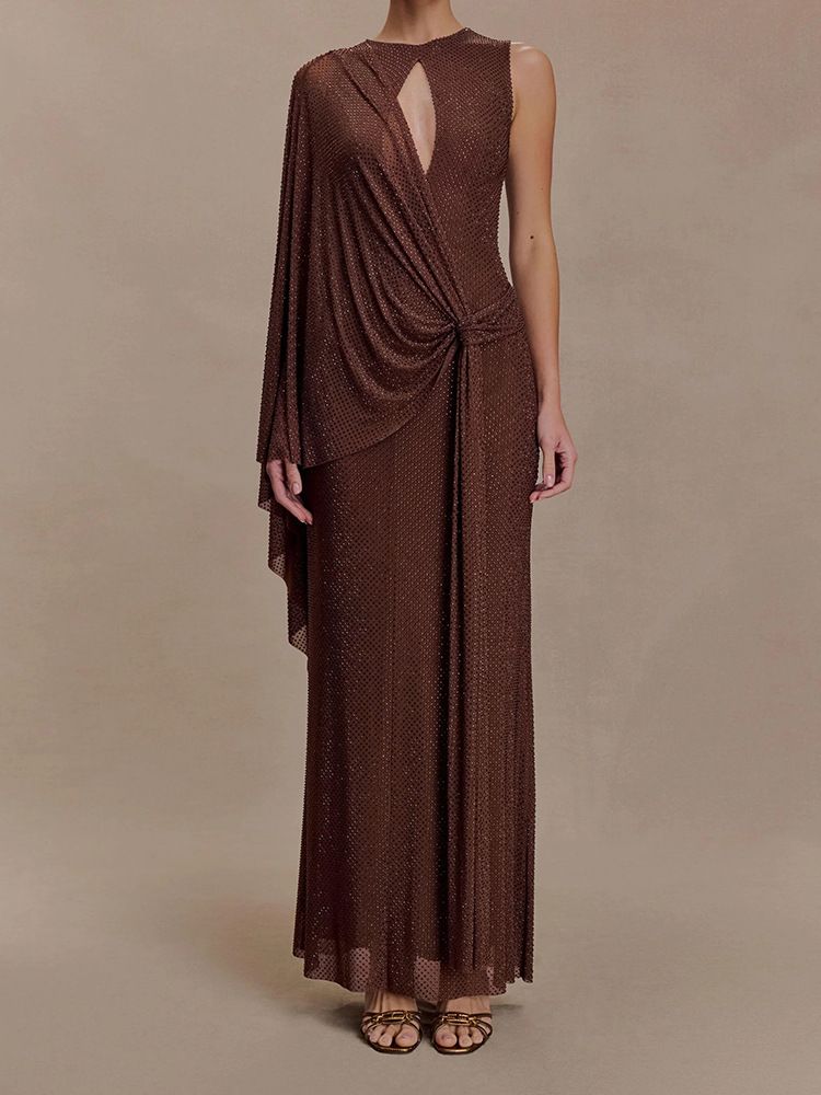 Women's Clothing Women's Hollow Out Slim Fit Long Dress Asymmetrical Solid Color Elegant Sexy Fashion For Formal & Casual For Women_ecoleips.com