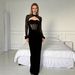 Women Hollow Out Bodycon Long Dress Faux Fur Mesh Spliced Sexy Nightclub Style Slimming Dress_ecoleips.com