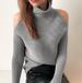 New Style 2023 Autumn Winter High Neck Shoulder Hollow Design Loose Off-Shoulder Sweater Unique Knitted Top_ecoleips.com
