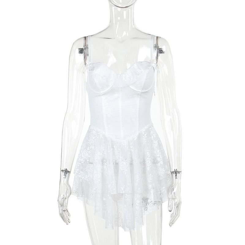 JY23665 Sexy Hot Girl Summer Suspender Dress European American Style Fashionable Elegant Slim Fit Lace A-Line Women's Dress_ecoleips.com