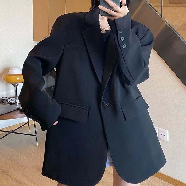 Black Blazer Women With Elegant Design, Korean Style Loose Casual Slimming Jacket For Spring And Autumn_ecoleips.com