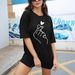 Women's Casual Black T-Shirt round Neck Short Sleeve Loose Print Sporty Simple Top_ecoleips.com