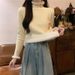 girl Sweater Warm Thickened One-piece Fleece Knitted Slim Fit Half Turtleneck Base Shirt Autumn Winter Women's Top_ecoleips.com