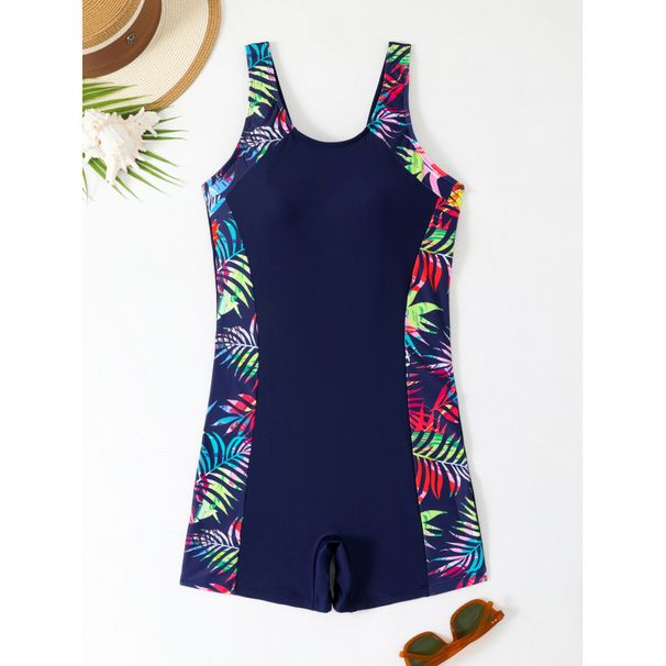 Women's One-Piece Swimwear – Sporty High-Cut Leg & Print Design (Black/Blue-Red/Blue Floral, S-Xl) High-Waisted Briefs_ecoleips.com