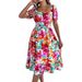 2026 Spring/Summer European And American Casual Floral Square Neck Short Sleeve Waist-Cinching Ruffle A-Line Dress_ecoleips.com