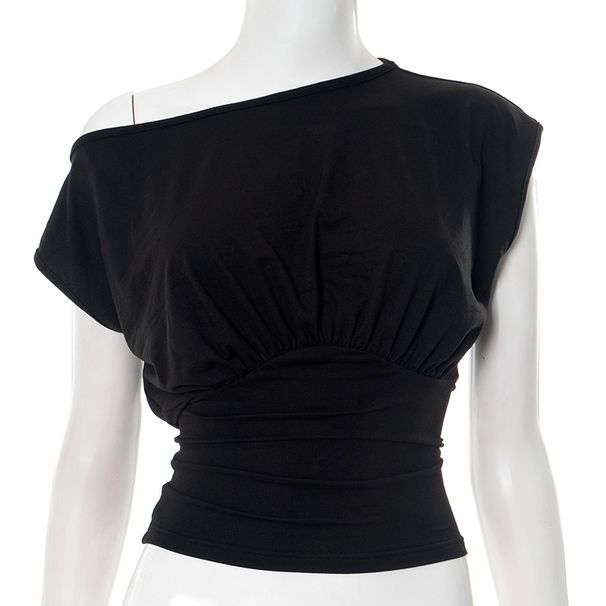 Aria Basics Aria Basics European And American Cross-border Women's Summer Fashion New Solid Color One-shoulder Asymmetrical Neck Waist-cinching_ecoleips.com