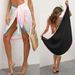 Women's Asymmetrical Fringe Sun Protection Dress With Tie Waist - Lightweight Beach Cover Up In White, Black, Maroon, Navy, Yellow (One Size Fits All)_ecoleips.com