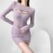 "Sleek Long-Sleeve Bodycon Dress With Chest Zipper – Sexy & Stylish Mini Dress For Women (Pink/Black/Brown/Violet/Gray, S-L)"_ecoleips.com