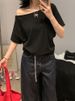 1pcs Summer Women Basic Model Solid Color T-Shirt Lady Short-Sleeved Skew Collar T-Shirt Female Street Style Sexy Slim Fit Tee_ecoleips.com