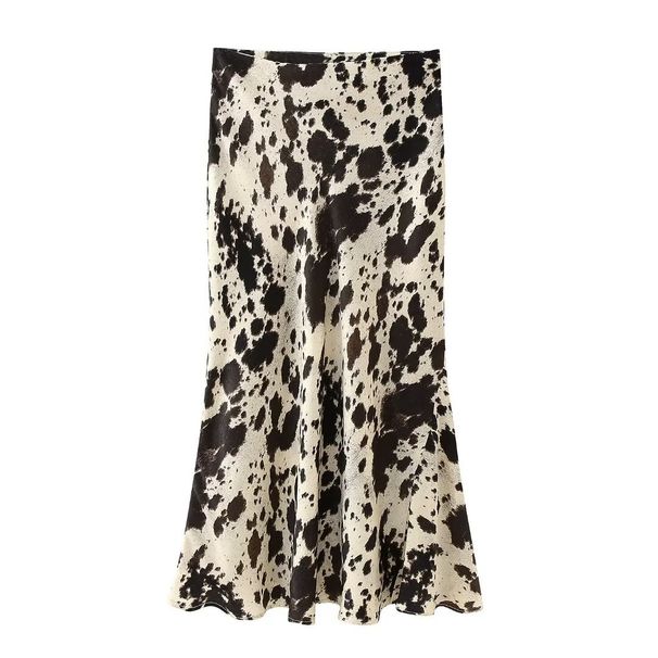 Women's Clothing Animal Print Satin Textured Midi Skirt_ecoleips.com