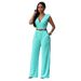 Women's Clothing Sexy Women's Clothing With Pockets For High Waist V Neck Wide Leg Pants Irregular Jumpsuit With Belt_ecoleips.com