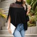 Women's Fashion Mesh Off-Shoulder T-Shirt Batwing Sleeve High Neck Top Spring Autumn New Style_ecoleips.com