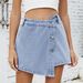 Women's Clothing Summer Washed Button Decoration Irregular Denim Skirt Pants_ecoleips.com