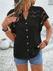 K Lace Lace Hollow Cardigan Button Short Sleeved T-shirt Top For Women_ecoleips.com