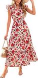 European And American Foreign Trade Cross Border Women's Clothing Hot Sale V Neck Pleated Flying Sleeves Printed Mid Length Dress_ecoleips.com