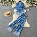 Women's Vintage Print Lapel Casual Two-Piece Set Long Sleeve Slim Fit Waist-Defining Stylish Outfit for Summer_ecoleips.com