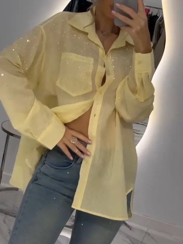 Women's Clothing Sequin Shirt Thin Shirt Women's Cardigan Loose Tops Shirt_ecoleips.com