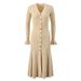 Women's Clothing Waist Long Skirt Female Gold Line V Neck Gold Button Single Breasted Skirt 2024 Autumn And Winter New Ladies Slim Knitted Skirt_ecoleips.com