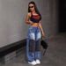 Women's Clothing Patchwork Patchwork Denim High Waist Tight Hip Raw Edge Women's Straight Denim_ecoleips.com