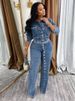K Fashionable Women's Sexy High Elasticity Button Up Denim Casual Set Two-piece Set_ecoleips.com
