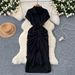Elegant Sophisticated Mid Length Shirt Dress For Women With Subtle Pleats Single Breasted Buttons Slimming Waist_ecoleips.com