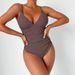 Women's Clothing Conservative One Piece Swimsuit Women's Deep V Solid Color Sexy Swimsuit With Chest Pad Tight Backless_ecoleips.com