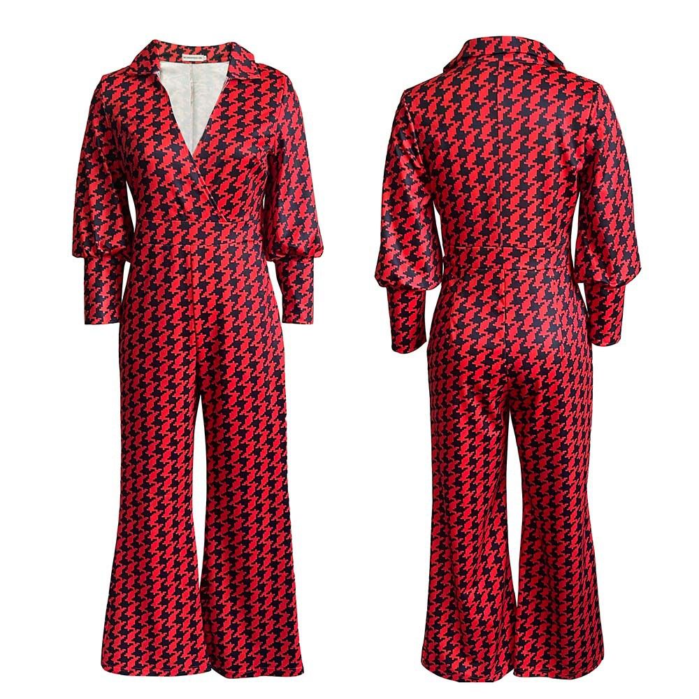 C8442 European And American Women's Fashion Spring Elegant Lantern High Waist Straight Printed Wide Leg_ecoleips.com