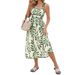 Women's Clothing Summer Women's Beach Vacation Style Sundress Fresh Green Leaf Print Slim Waist For Formal & Casual For Women_ecoleips.com