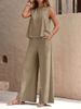 Women's Clothing Hot Selling Solid Color Elegant Two Piece Round Neck Vest And Wide Leg Pants Suit For Women_ecoleips.com