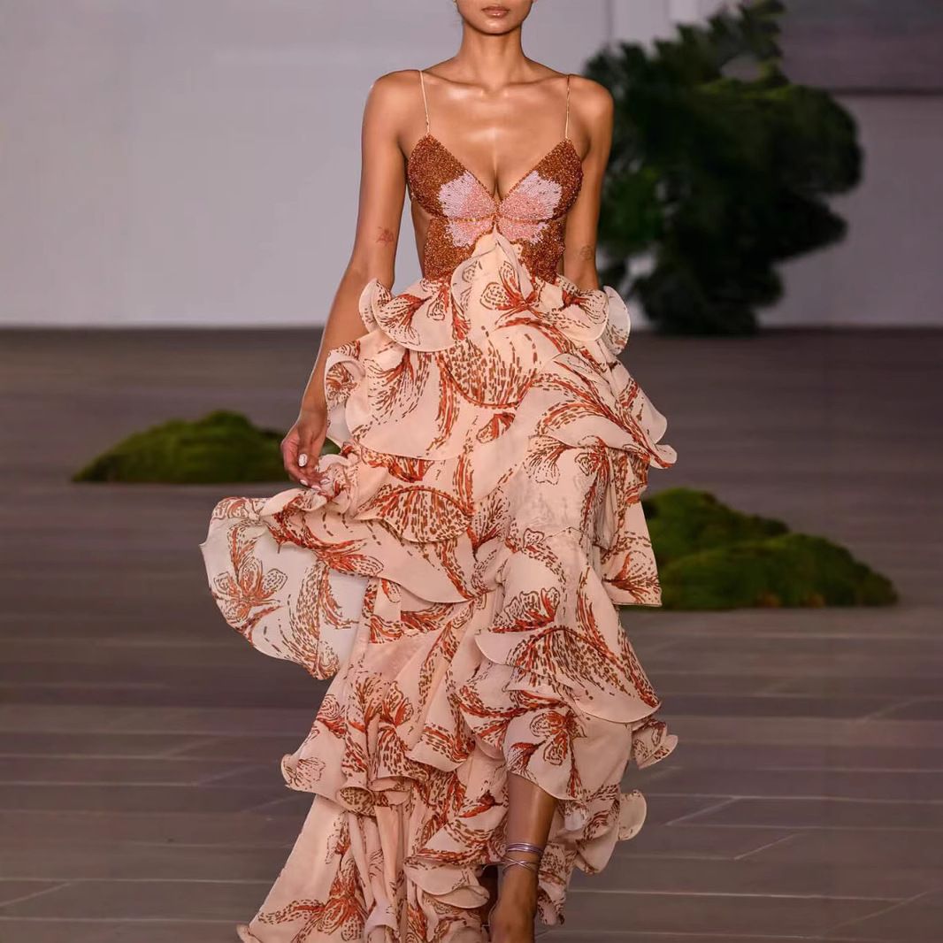Women's Clothing Summer Fashion Multi Layer Ruffle Butterfly Dress Long Skirt_ecoleips.com