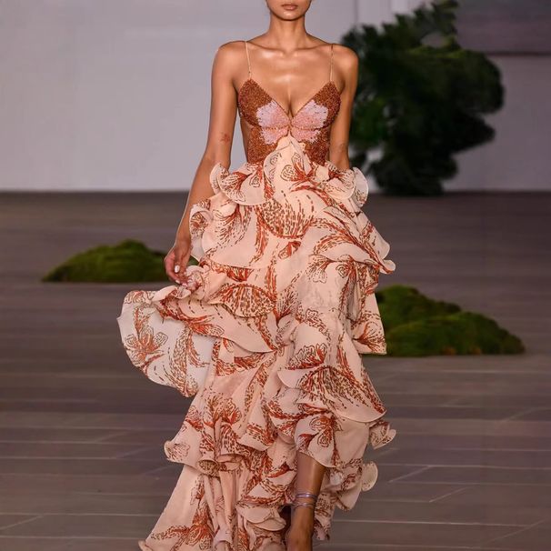 Women's Clothing Summer Fashion Multi Layer Ruffle Butterfly Dress Long Skirt_ecoleips.com