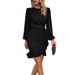 Women Solid Color Puff Sleeve Bodycon Mini Dress Elegant Slim Fit Hip Wrap Casual Party Date Daily Wear Dress_ecoleips.com