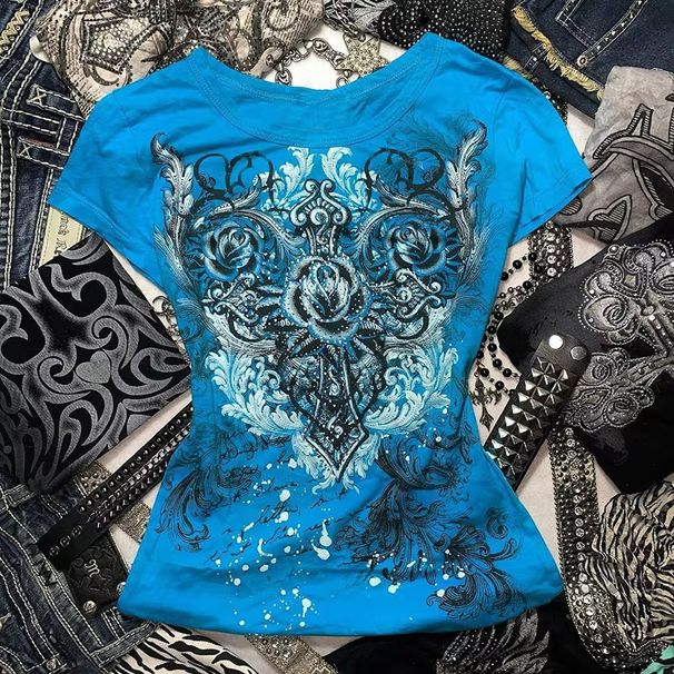 2026 European And American New Women Y2K Slim Short Sleeve Printed Top T-Shirt Hot Girl Fashion Retro Women's_ecoleips.com