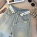 Real Shot Of Summer Thin Design Japanese-style Cuffed High-waisted Loose Slimming Denim Wide-leg Pants In Elegant Blue_ecoleips.com