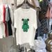 Women's round Neck Short Sleeve T-Shirt Bear Print Loose Fit mid Length Summer Top_ecoleips.com