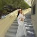 Elegant V-Neck Lace Trimmed Long Dress – Romantic & Chic Women's Evening Gown, Flowy & Feminine (White, S-L)_ecoleips.com