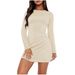 Women's Slim Fit Bodycon Short Dress Round Neck Long Sleeve Sexy European And American Style Spring Autumn_ecoleips.com