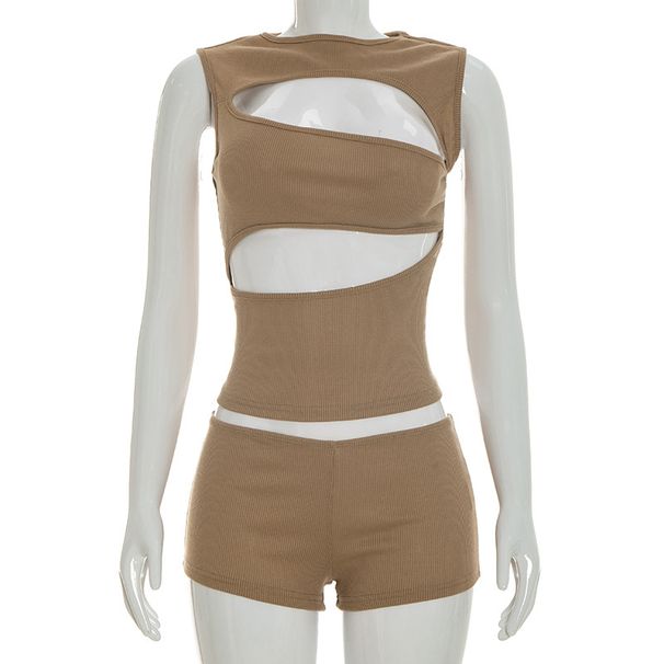 Women's Slimming Sexy Mini Set J26ST068 European American Style Cross Border Trade Solid Color Design Waist Cinching Super Short_ecoleips.com