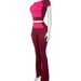 Women's Contrast Color Two-Piece Set Short Sleeve Crop Top High-Waist Flared Pants Trendy Spring Summer Outfit_ecoleips.com
