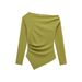 Women's Asymmetrical Pleated T-Shirt Long Sleeve Solid Color European And American Style Top for Autumn Foreign Trade_ecoleips.com