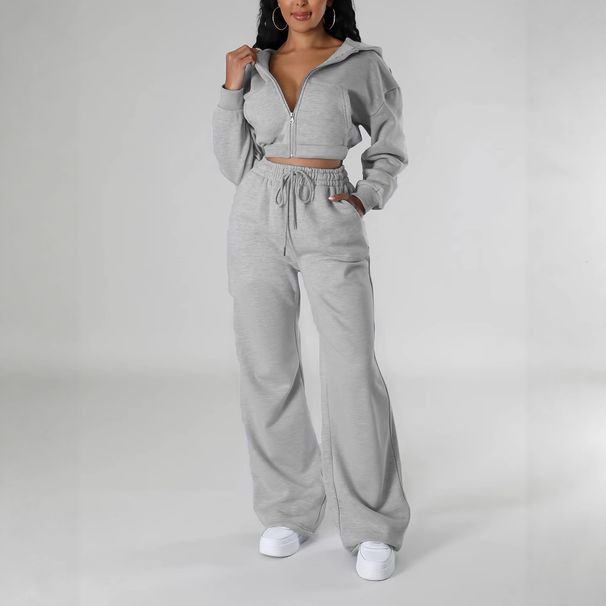 Women's Fleece-Lined Hoodie And High-Waisted Casual Pants Set, Comfortable Two-Piece Outfit For Daily Wear, Loungewear, And Street Style_ecoleips.com