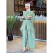 Verve 2025 Muslim Autumn Comfortable Casual Waist-Cinching Batwing Long Sleeve Solid Color Set_ecoleips.com